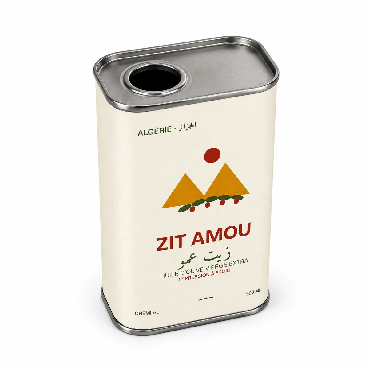 Boîte d'huile d'olive Zit Amou des montagnes d'Alger — boîte ouverte